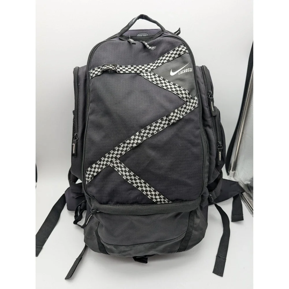 Nike Face-Off Lacrosse Backpack Black Checkered Sports Travel Bag GA0218-001